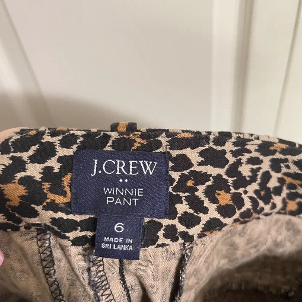 J. Crew Womens Black Tan Leopard Print Cropped Winnie Pant Trousers Size 6